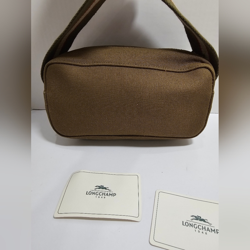 NWT Longchamp 1948 Canvas Pouch - Olive Green Small Handbag with Striped Handle - Picture 9 of 9